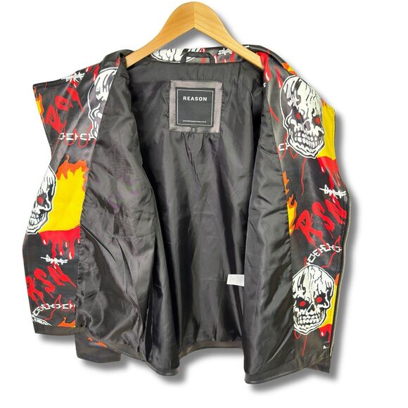 Reason Graffiti Print Moto Jacket Men’s Small Vegan Leather Streetwear Statement - Picture 4 of 14
